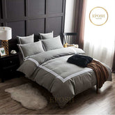 Embellish Square Patch Pleated Duvet Set - Grey & White